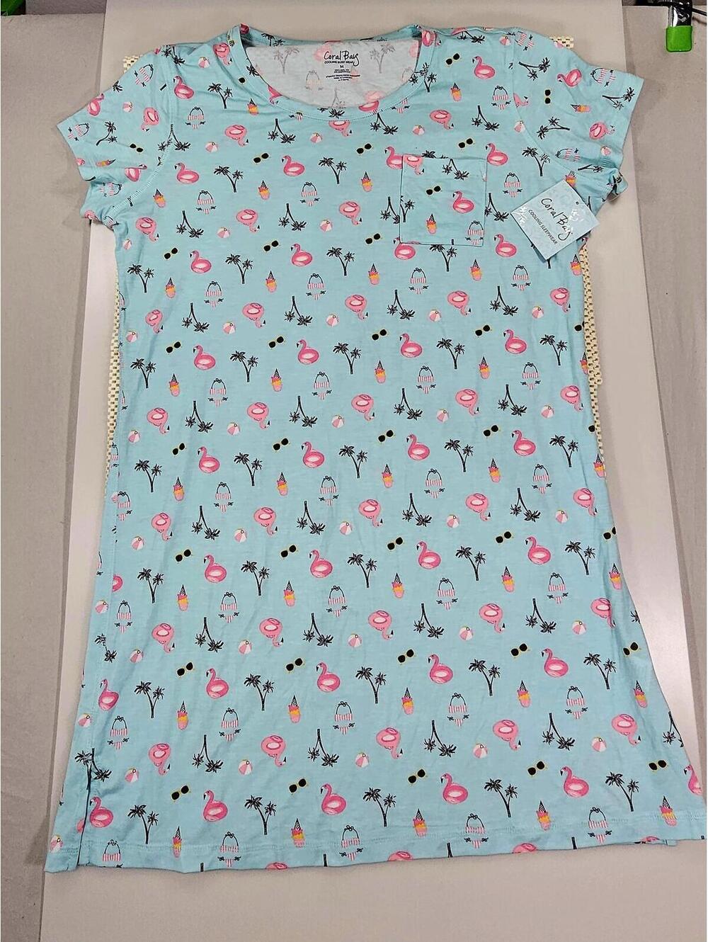 Coral Bay Cooling Sleepwear Flamingo Print Nightgown. Size M